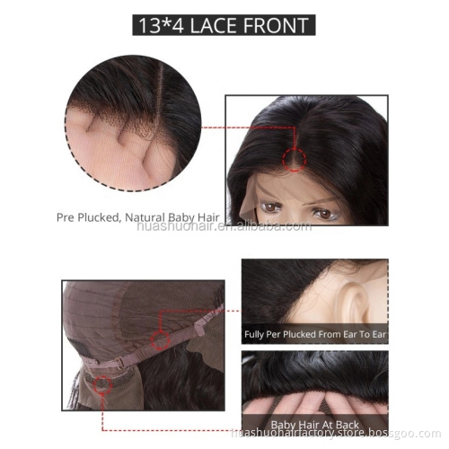 Huashuo Free Shipping 13*4 Lace Front Wig With Baby Hair Brazilian Virgin Human Hair Wigs With Bangs Body Wave